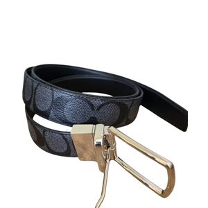 Coach Black Signature Pattern Belt with Gold-Tone Buckle